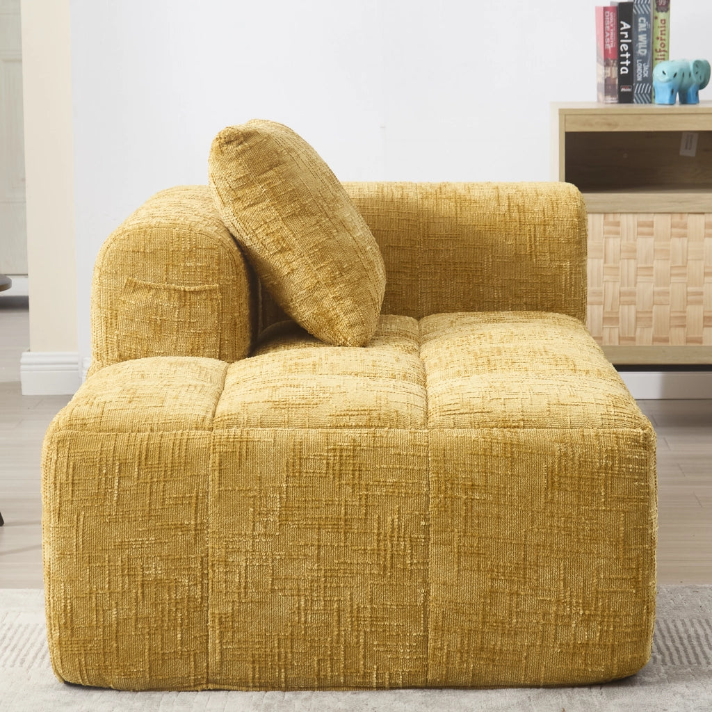 Méridienne Chaise Longue con Cuscino e Tasche Laterali, Design Ergonomico, in Ciniglia, Giallo 158 × 90 × 60 cm