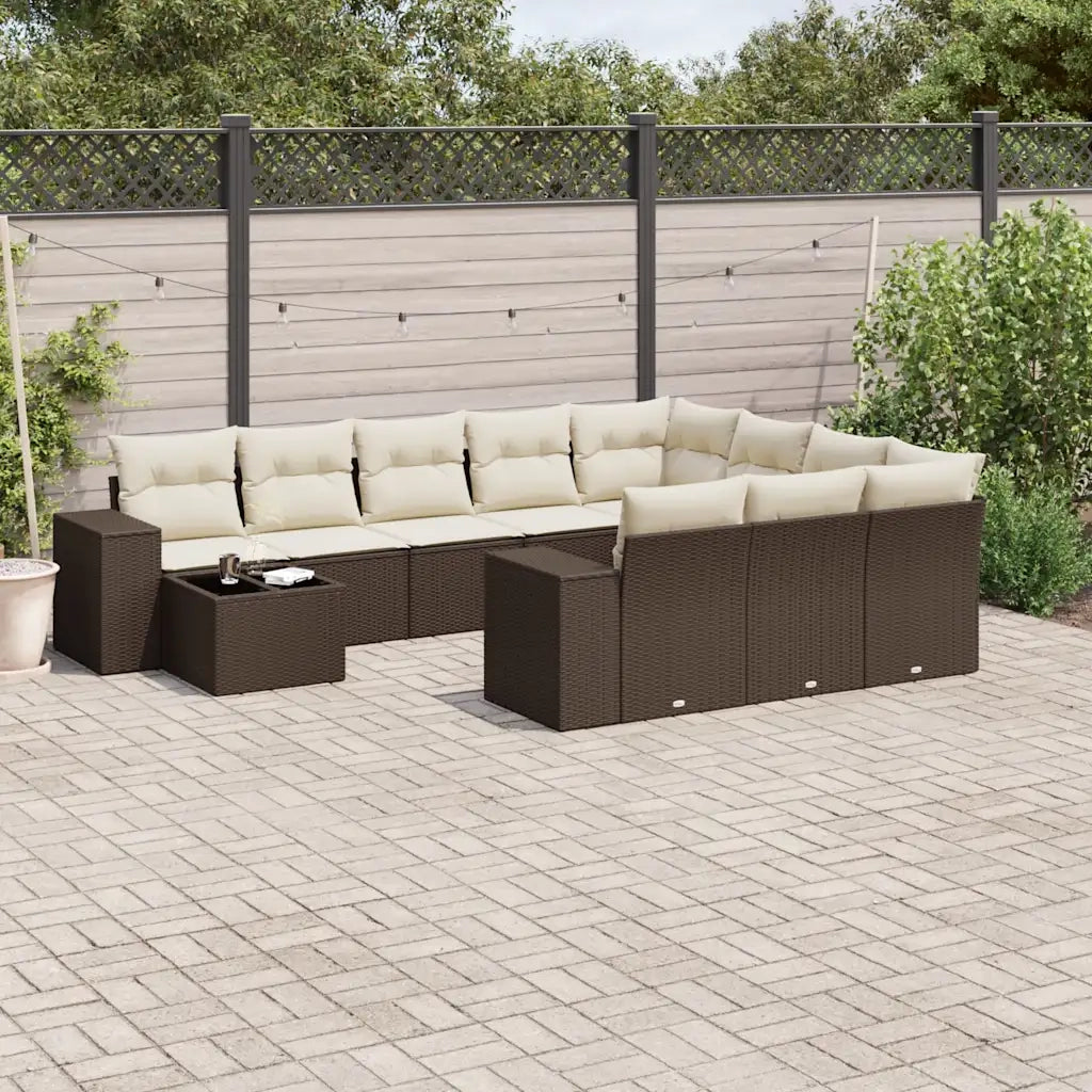 Set Divani da Giardino 11 pz con Cuscini Polyrattan Marrone 3255470