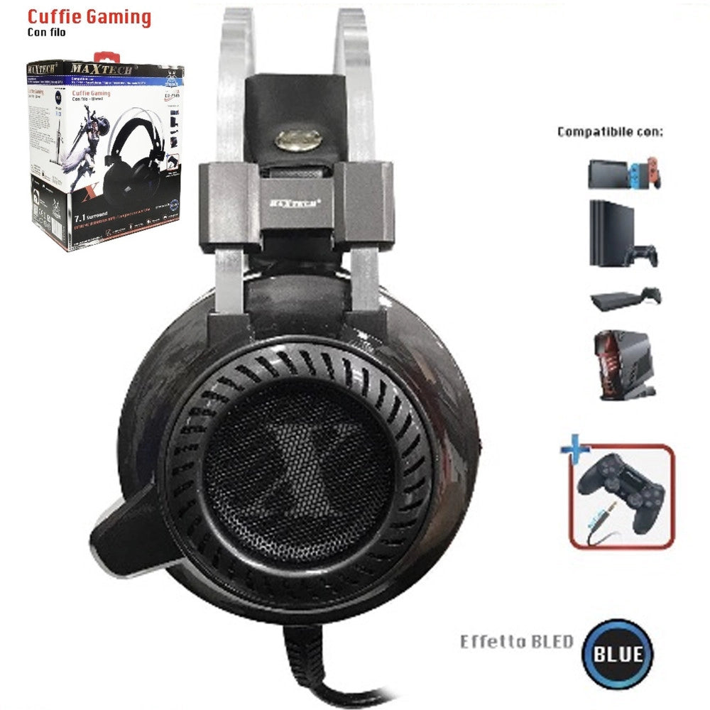 Trade Shop - Cuffie Gaming Per Pc Ps4 Xbox One Controllo Volume E Microfono Usb Aux Cerberus -