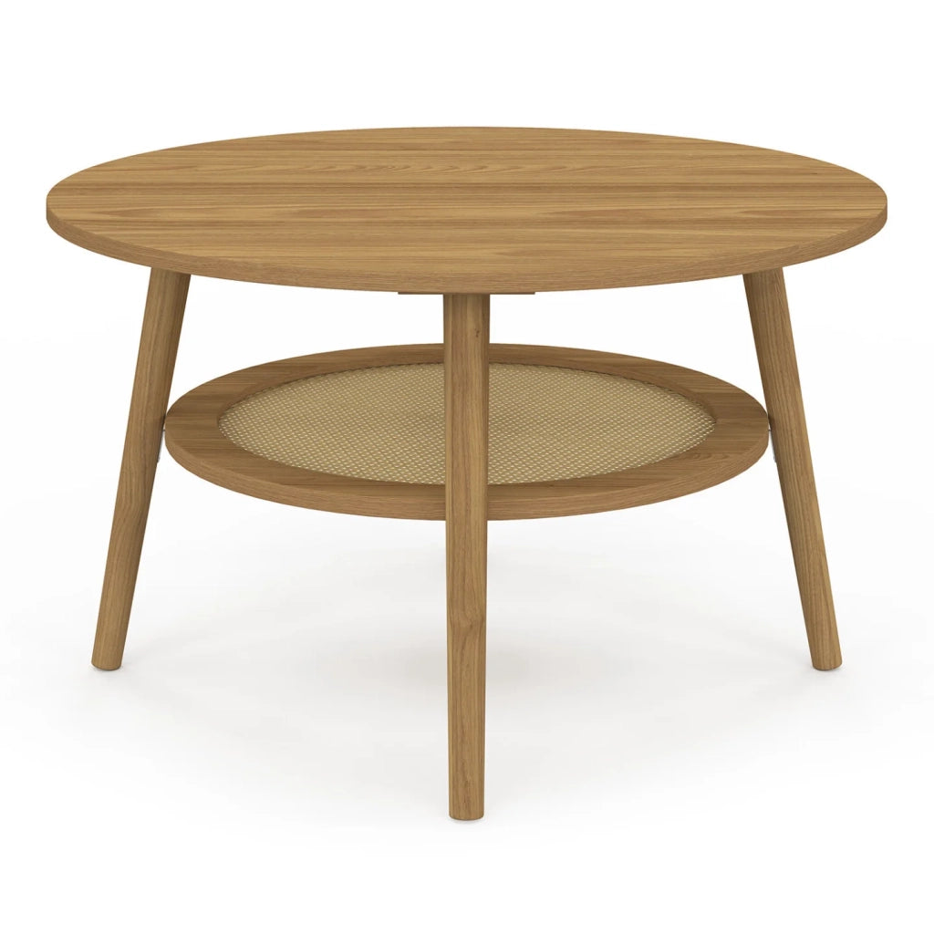 IDMarket - Tavolino rotondo HANAE 70 cm in faggio con piano in canna effetto naturale
