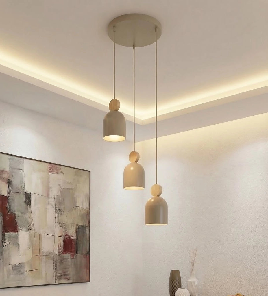 Lampada sospesa Japandi beige 3xGU10 legno MESI Emibig
