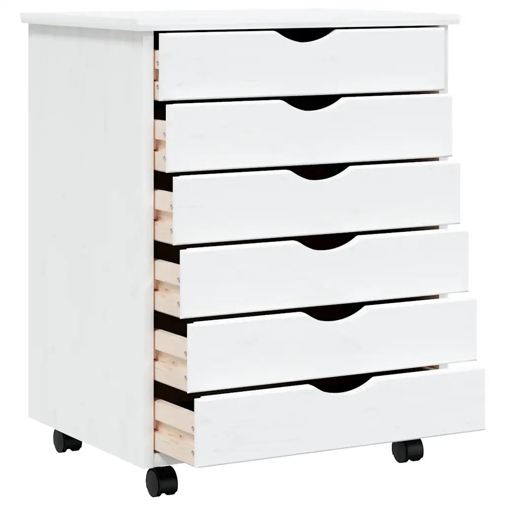 Carrello portaoggetti con cassetti 53 x 39 x 65,5 cm pratico spazio contenitivo stile rustico legno di pino bianco 02_0047160