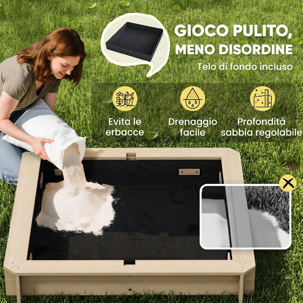 Sabbiera per Bambini in Legno con Tettuccio e Panca ¨C zephmum ¨C 106x106x115 cm Bianco e Blu