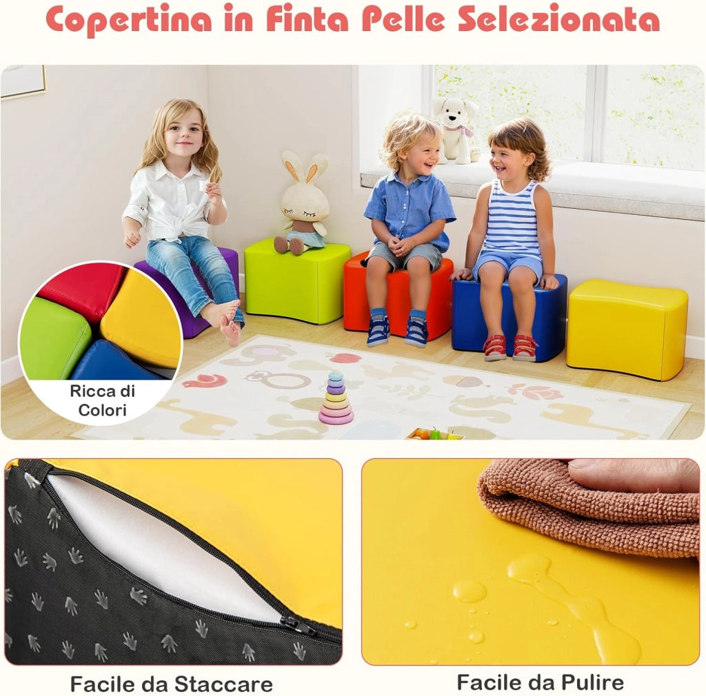 Set di Sgabelli Modulari per Bambini, 6 Sgabelli a Forma di Farfalla con Copertura in Finta Pelle Staccabile e Spugna ad Alta Elasticità, Fondo Antiscivolo, per Camere dei Bambini e Asili