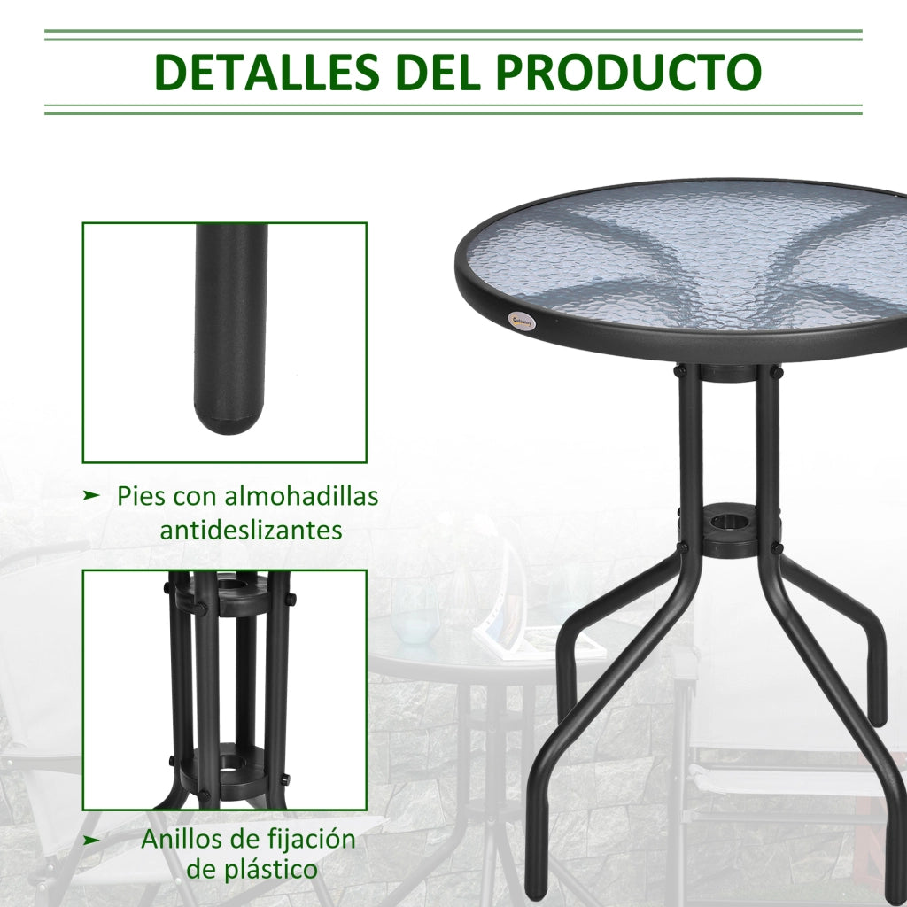 Tavolo da giardino rotondo con piano in vetro ¨C Minimal ¨C Nero 60x70 cm
