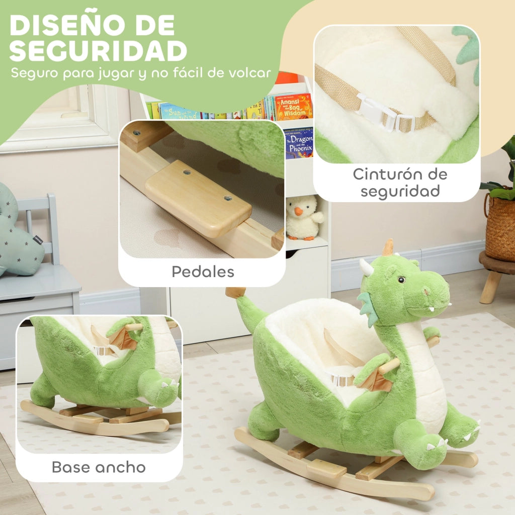 Cavallo a Dondolo per Bambini ¨C Minimal ¨C Verde con Base in Legno e Suono
