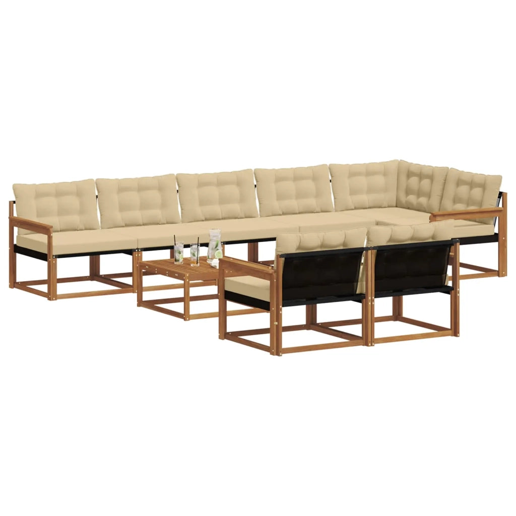 Set di divani da esterno con cuscino 9 pcs Naturale e Beige 3369596