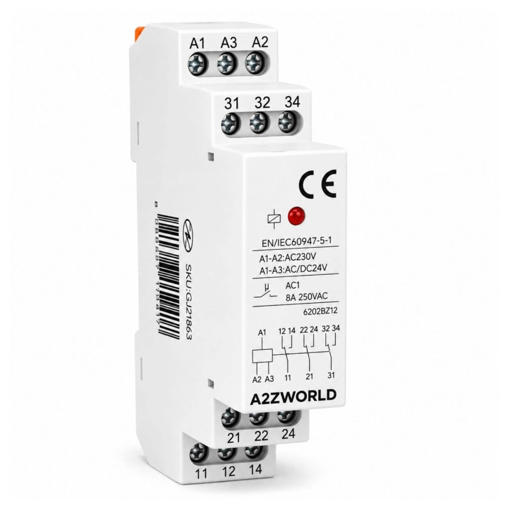 Relè Intermedio Modulare AC230V AC/DC24V, per Guida DIN, Indicatore LED, 1 Modulo, Contatti SPDT, per Automazione Quadri Elettrici (3X8A)