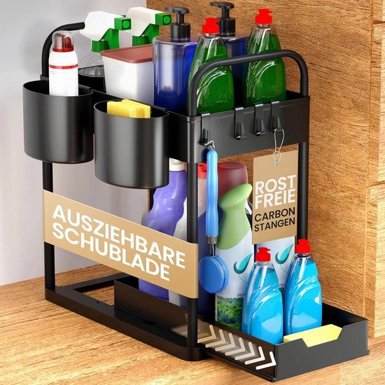 Cassettiera di Sotto - Organizzatore di Cucina - 2 Livelli - Nero - Cassettone Sotto