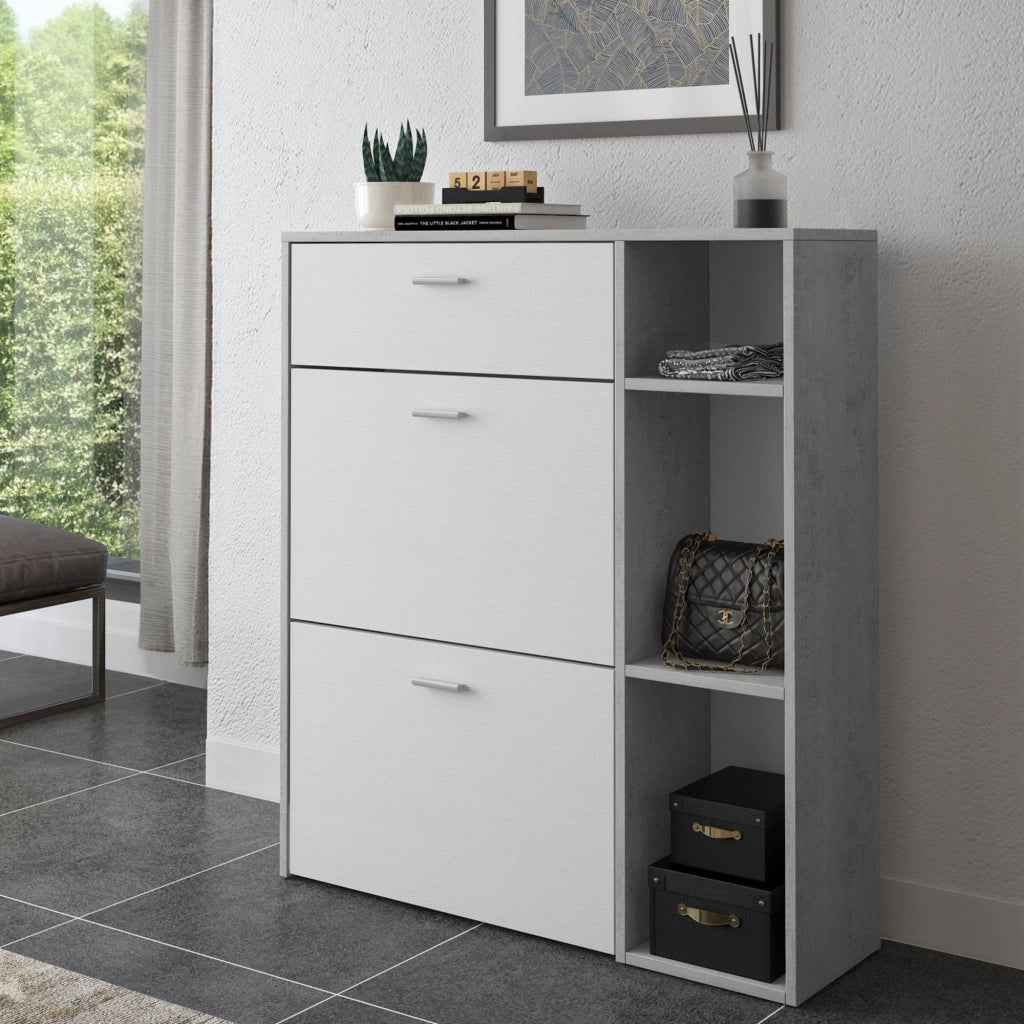 Mobile Portascarpe Samassi, Scarpiera Paia, 90x26x102h cm Grigio Cemento