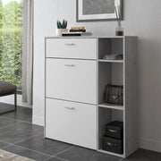 Mobile Portascarpe Samassi, Scarpiera Paia, 90x26x102h cm Grigio Cemento