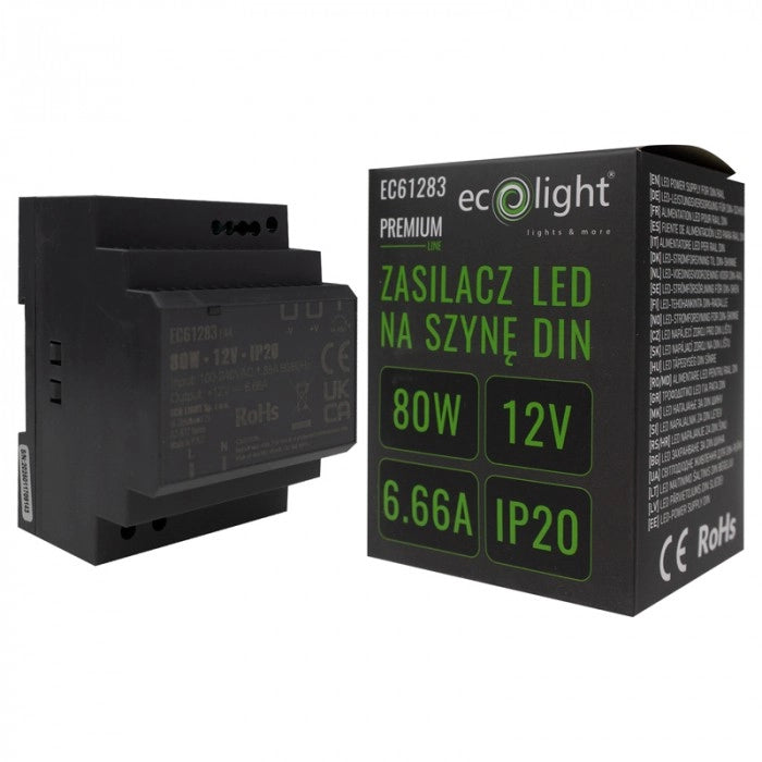 Alimentatore LED DIN 12V 80W IP20 Ecolight Premium