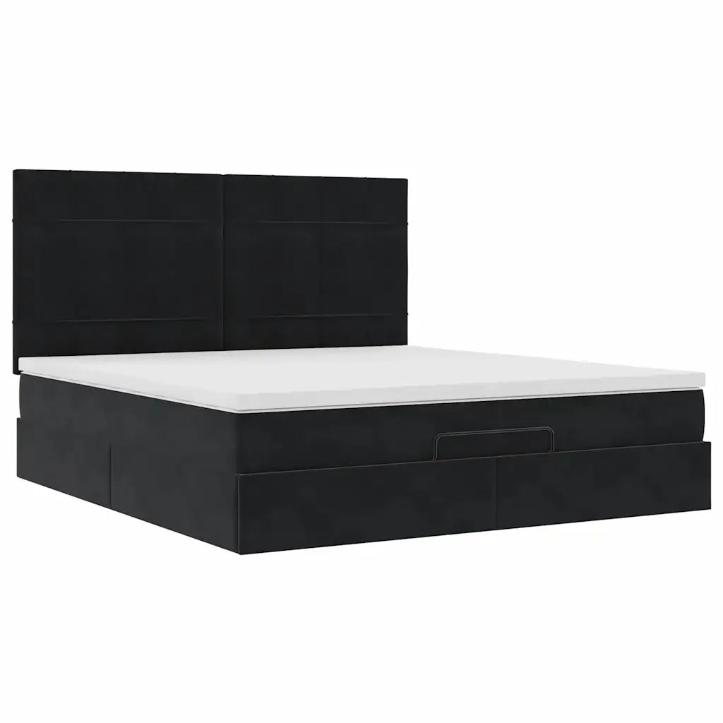 Struttura Letto Pouf con Materassi Nero 200x200 cm Velluto 3314344