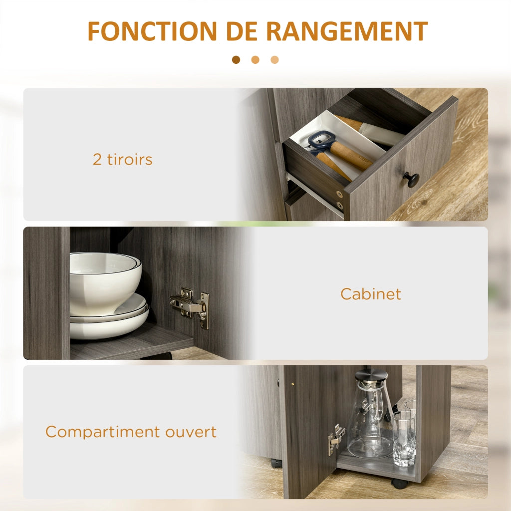 Tavolo da cucina pieghevole con 2 cassetti e 1 anta ¨C zephmum ¨C grigio
