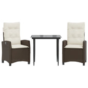 Set da Pranzo da Giardino 3pz | Set Salotto da Giardino con Cuscini in Polyrattan Marrone