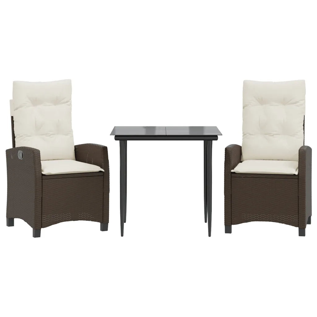 Set da Pranzo da Giardino 3pz | Set Salotto da Giardino con Cuscini in Polyrattan Marrone