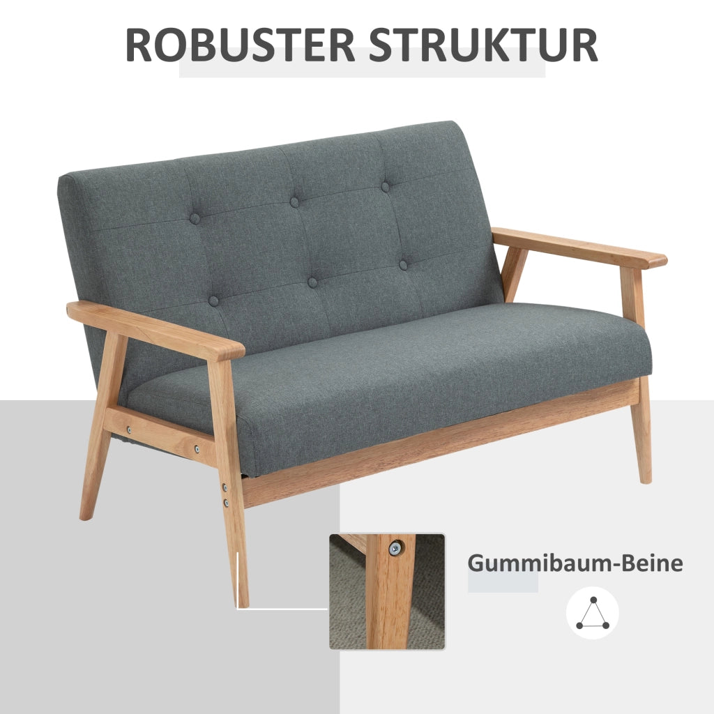 Divano a 2 posti compatto con imbottitura e rivestimento in lino grigio scuro per soggiorno 115 × 66,5 × 73 cm