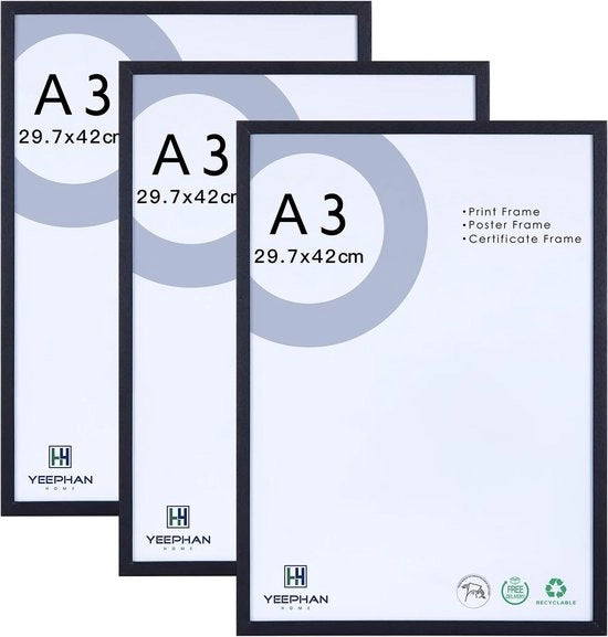 Set di 3 lastre da foto A3 - nero - legno massello - 29,7 x 42 cm