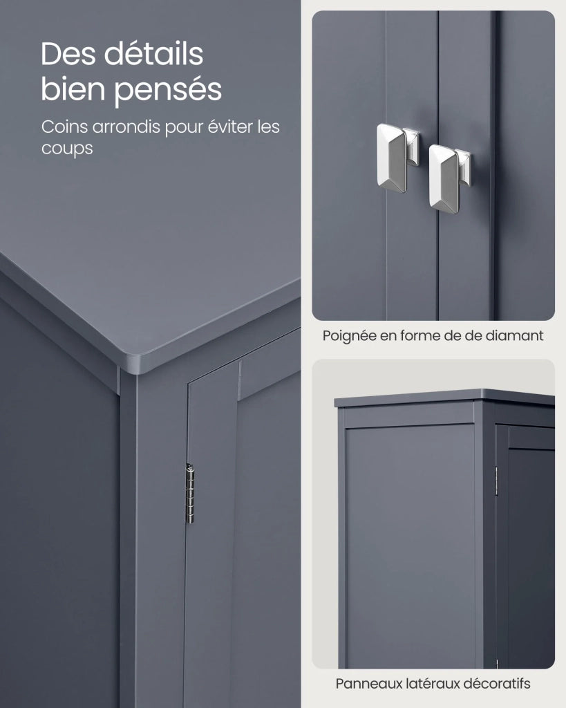 Mobiletto da bagno mobiletto da cucina mobiletto con 2 cassetti e 2 ante ripiani regolabili 30 x 60 x 110 cm grigio 12_0004024