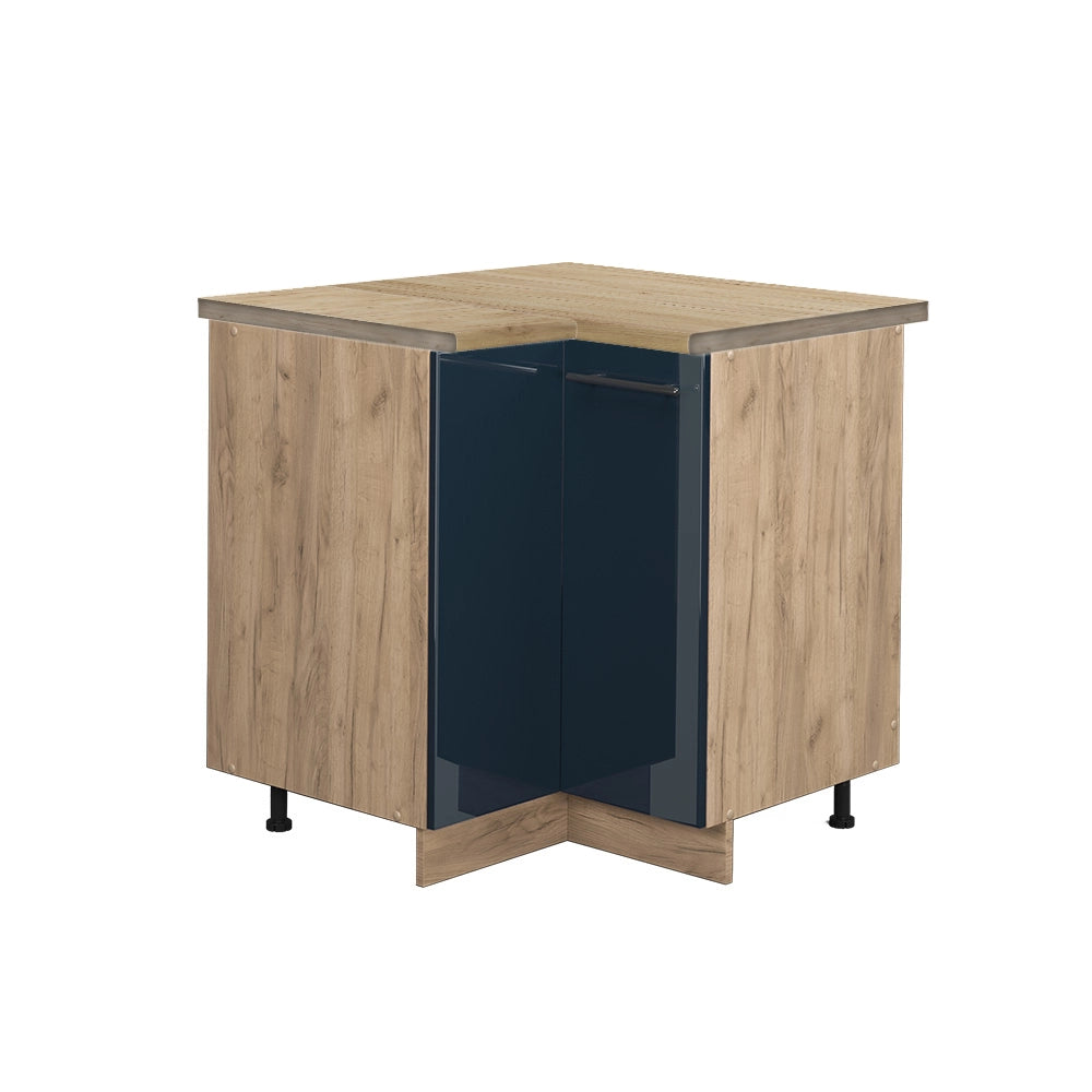 Mobile ad angolo cucina Fame-Line Blu scuro lucido/Rovere dorato 80.5 cm, PL Rovere Vicco