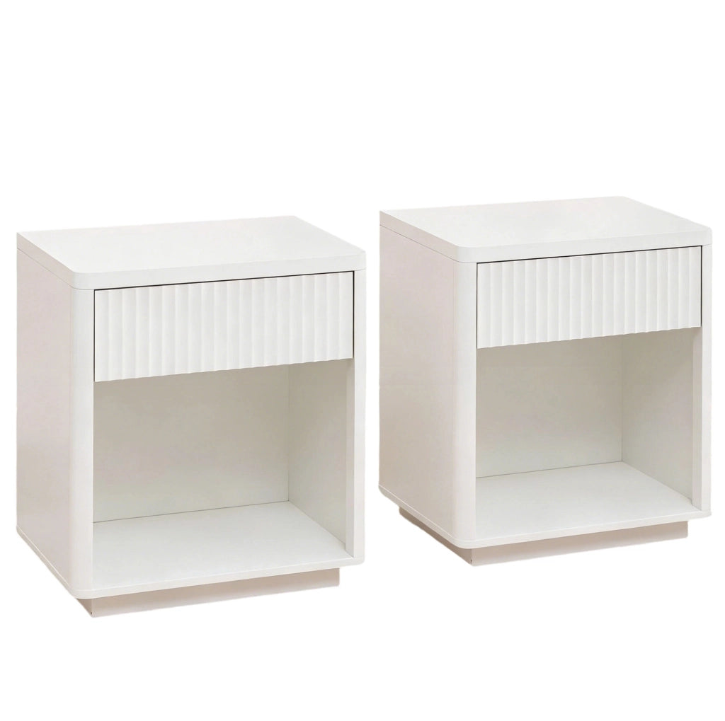 Comodino bianco in MDF con cassetto e vano a giorno