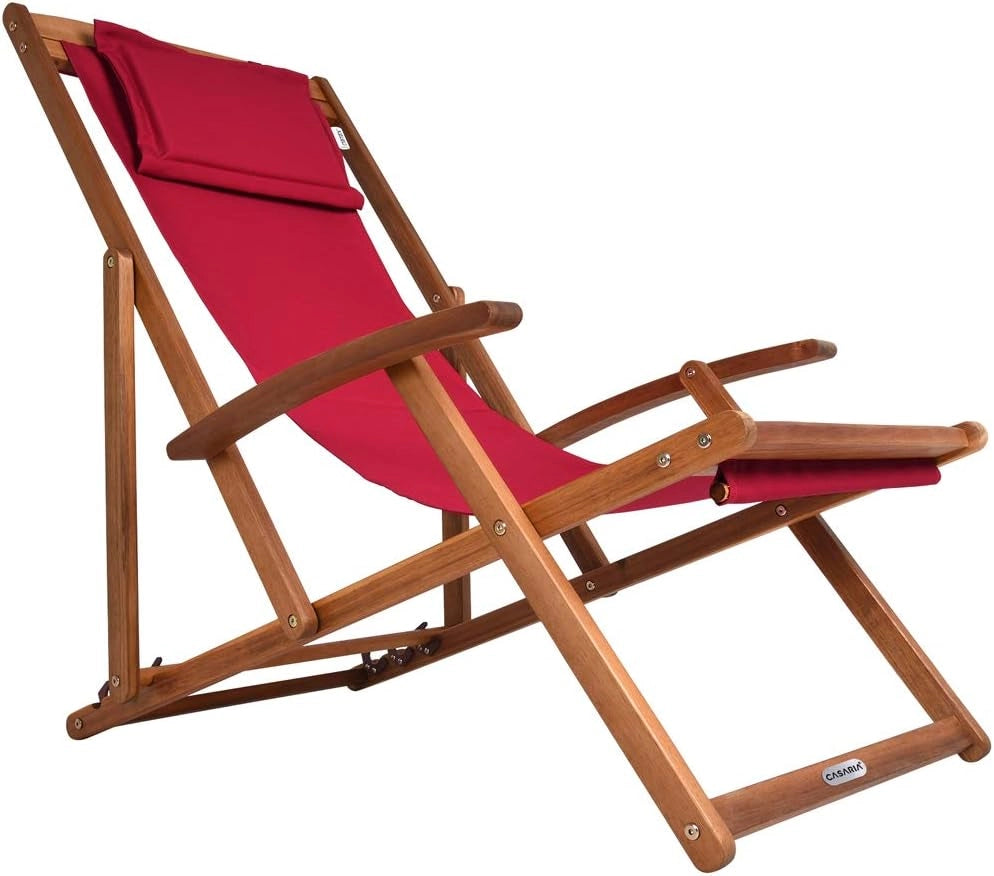 ® Sedia a Sdraio in Legno Acacia Pieghevole con Poggiatesta Traspirante Poltrona Relax Sedie Esterno Giardino
