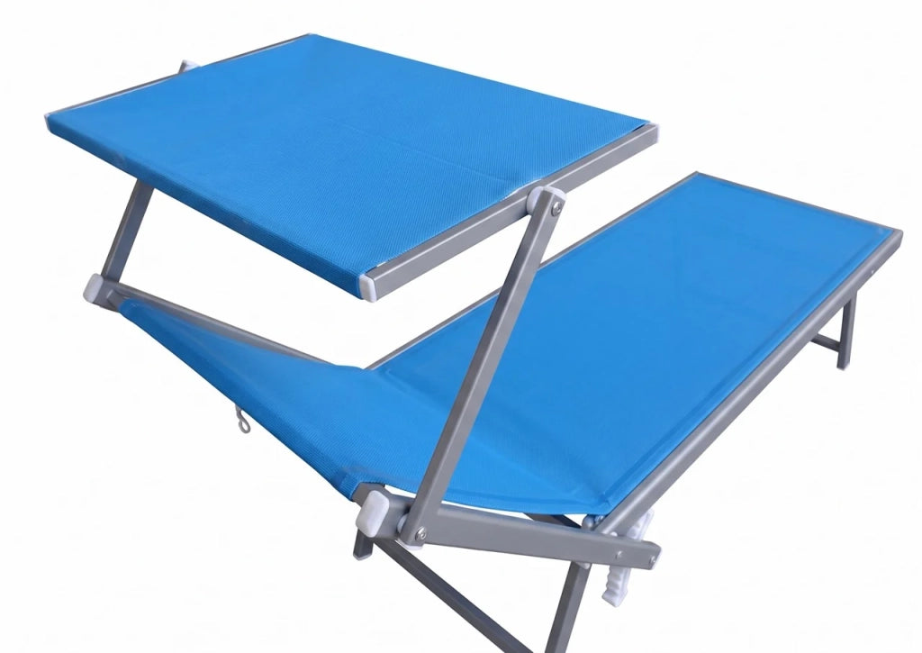 Lettino Prendisole Pieghevole Blu Sdraio Alluminio con Parasole Regolabile Mare Giardino Piscina Tessuto Traspirante