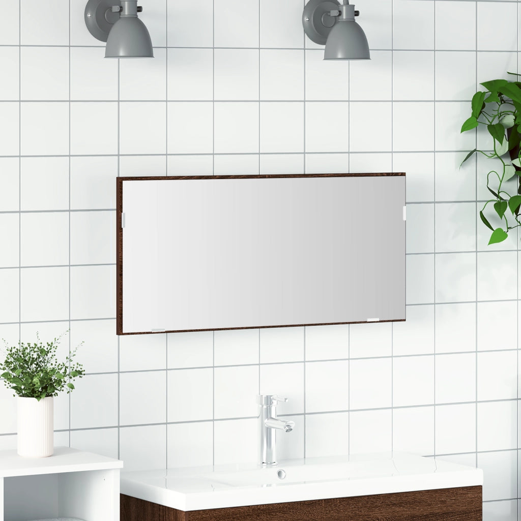 Cabinet del Bagno  con Specchio e Luce LED Rovere Marrone 80x37 cm