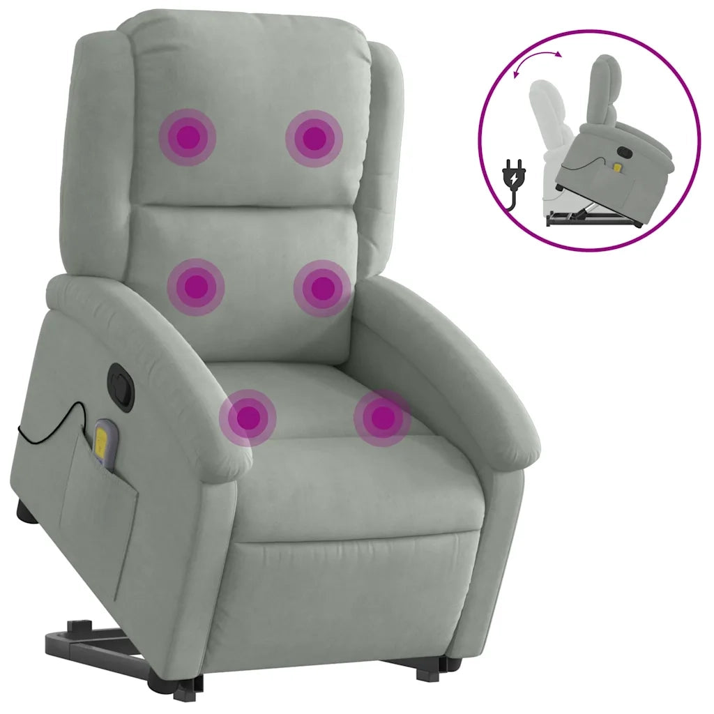 Poltrona Alzapersona Reclinabile Grigio Chiaro in Velluto 3204311