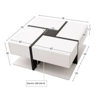 Tavolino da Salotto Quadrato Lucido con 4 Cassetti, Design Unico di Colori e Linee, Spazio Portaoggetti Inferiore, Bianco