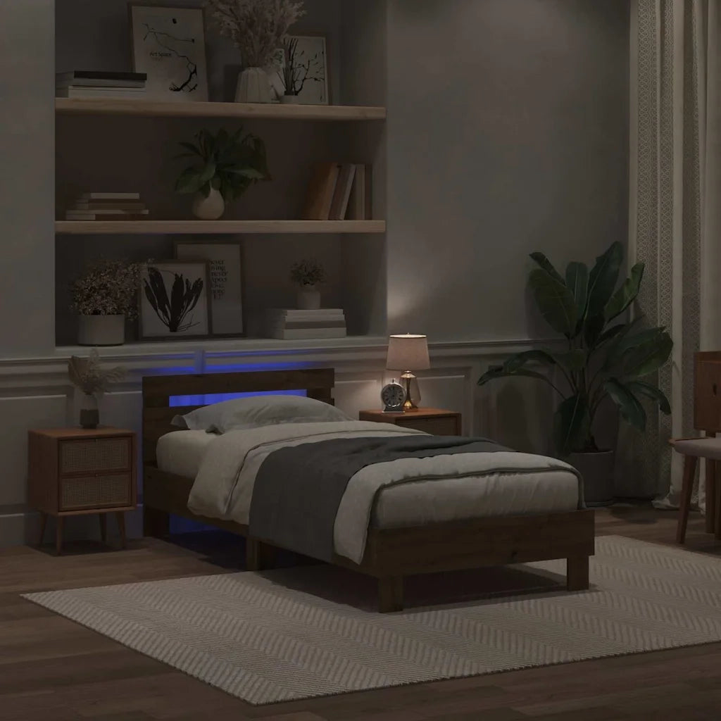 Struttura del letto con led Rovere artigianale 90 x 200 cm 863796