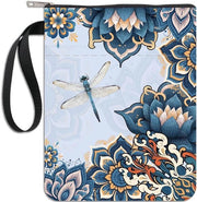 Borsa per libri impermeabile con design boho fiore e libellula, copertina in cartone rigido per libri tascabili con fodero con cinturino e chiusura a righello, ideale regalo per donne e appassionate di lettura con tasca utile.