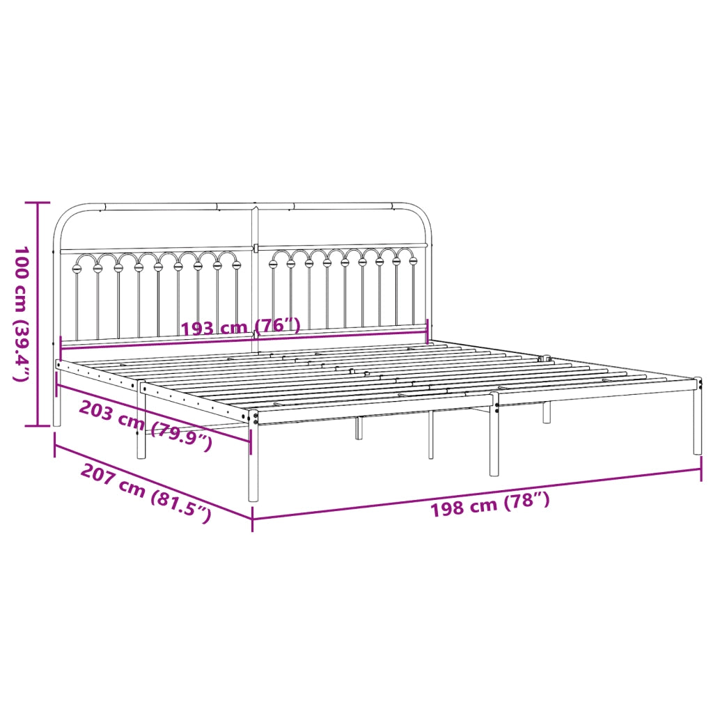 Giroletto con Testiera-Struttura Letto con testiera Metallo Bianco 193x203 cm 265822