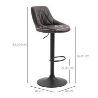 Set 2 Sgabelli da Bar Regolabili con Schienale e Poggiapiedi, Base in Metallo e Seduta in Similpelle, 46x48x83-104 cm, Marrone e Nero
