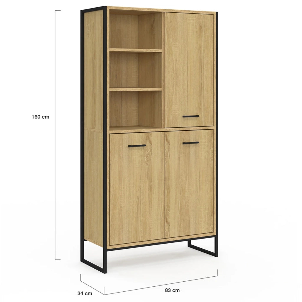 IDMarket - DETROIT Credenza alta a 3 ante H. 160 cm, design industriale
