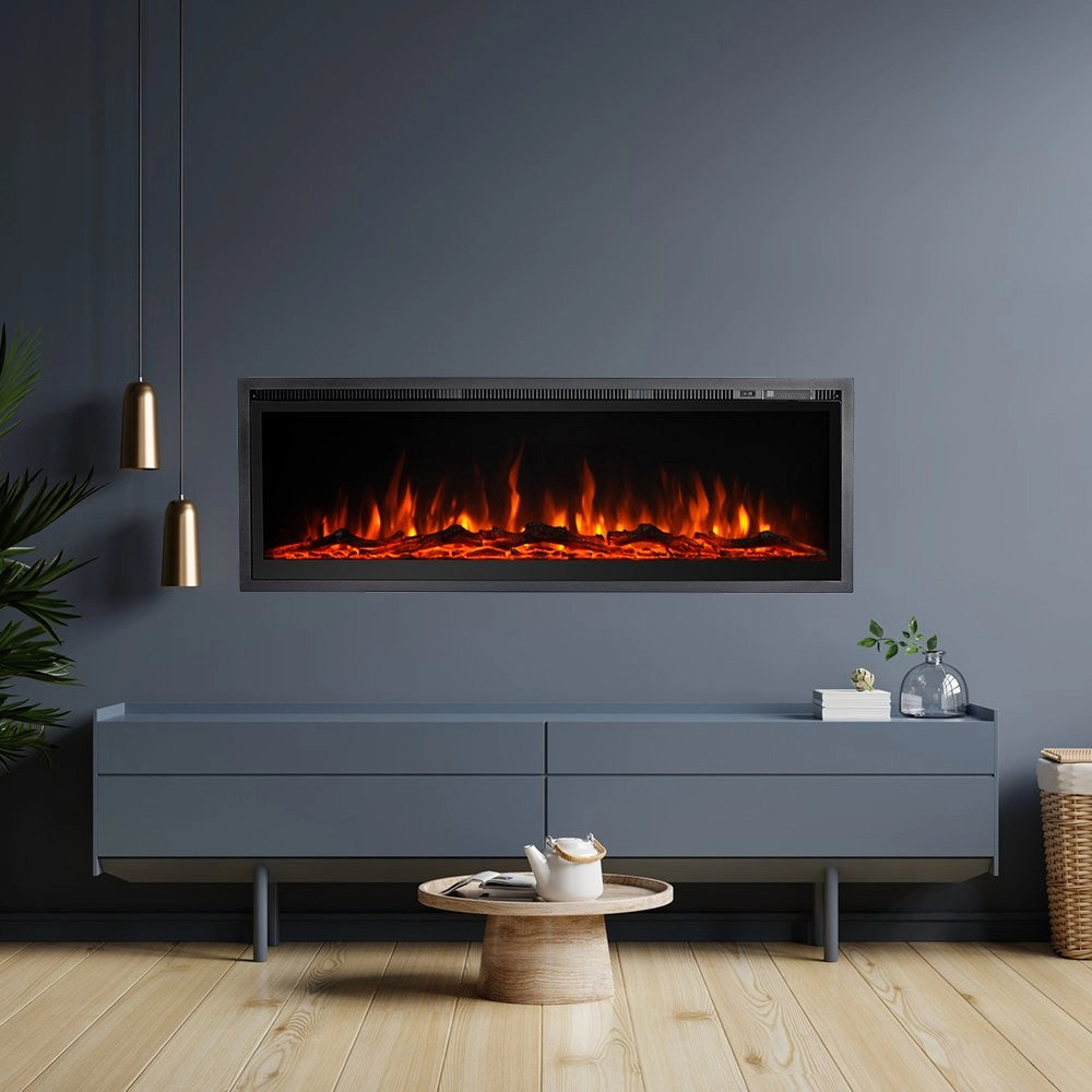 Caminetto Casanova, Camino Elettrico Superficie Riscaldabile 30 m2, 127x14x45h cm Nero