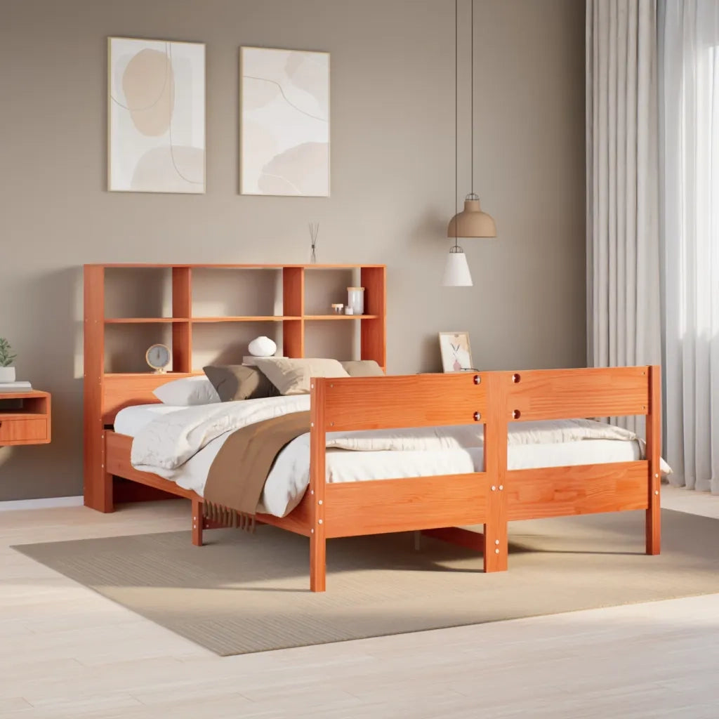 Letto Libreria senza Materasso Marrone Cera 135x190 cm in Pino 3323004