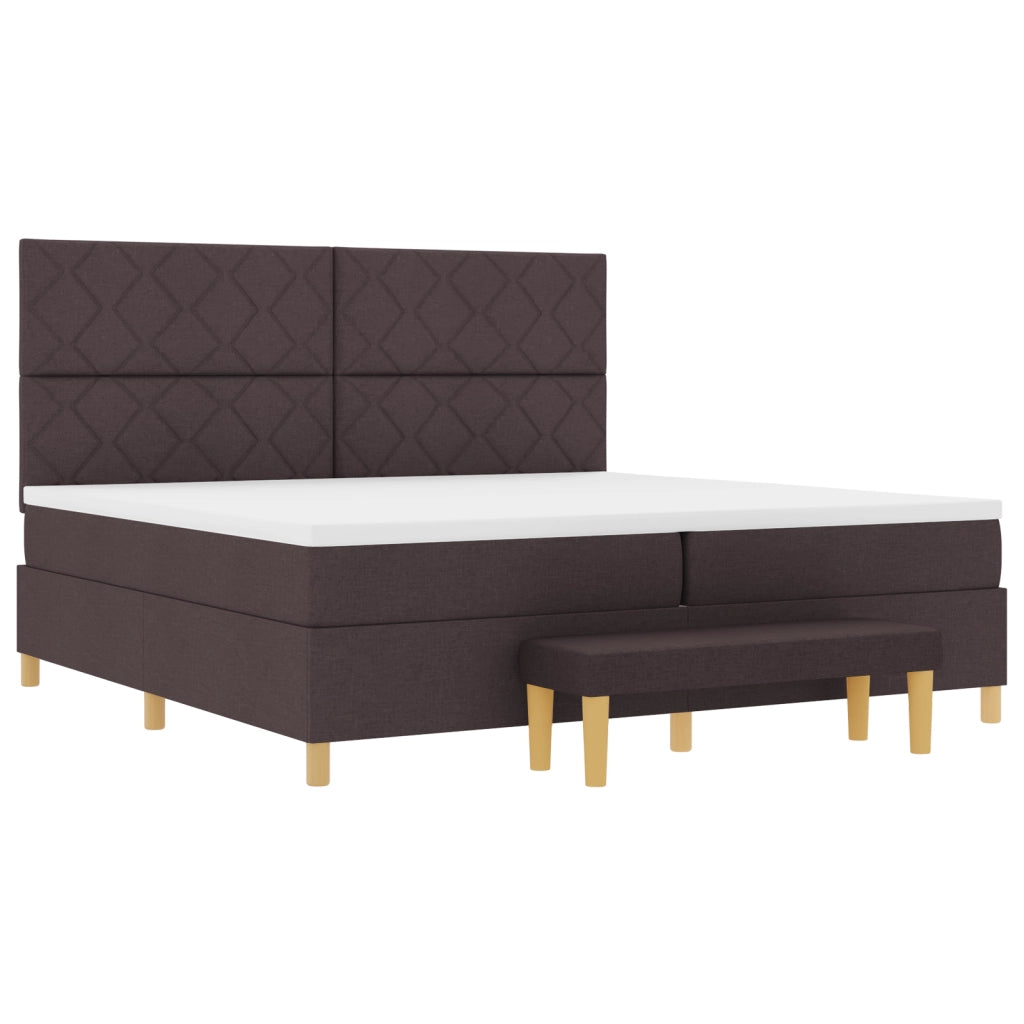Letto con Box Spring con Materasso e Panchetta Marrone Scuro 200x200 cm Tessuto