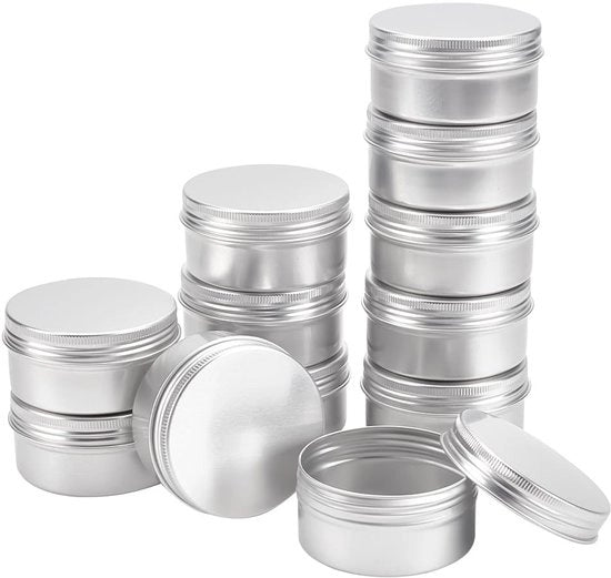 Contenitori di conservazione in alluminio 12 pezzi - 80 ml - Ospitante prodotti cosmetici - Copertura a vite - Alluminio inossidabile - Sicuro e non tossico - Contenitori di conservazione per la casa