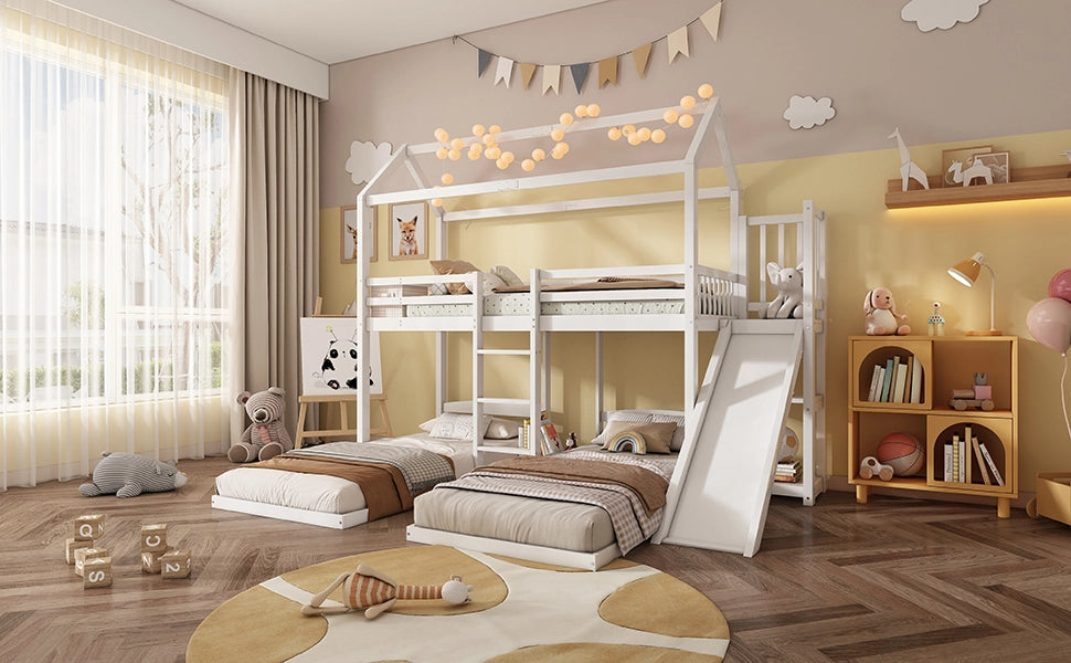 Etagenbett con scivolo in pino e MDF 90x200 cm