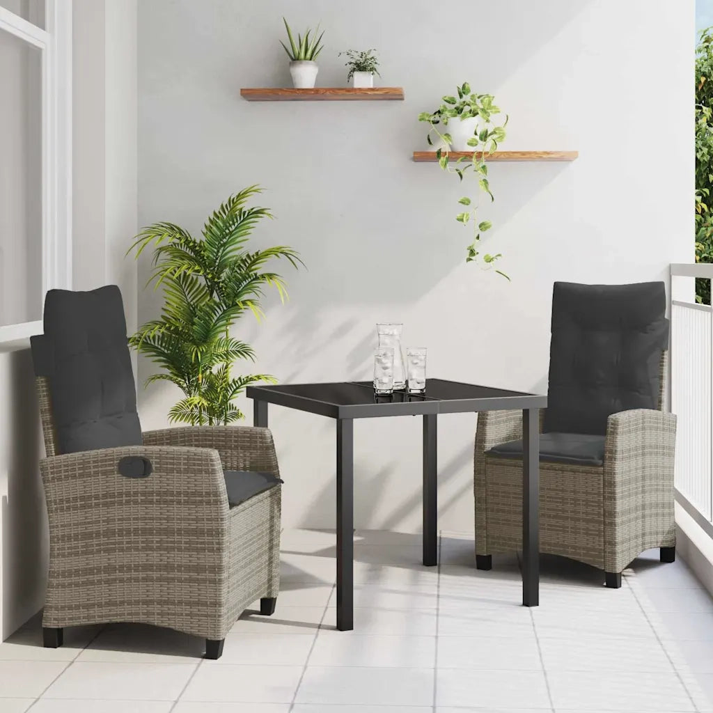 Set da Pranzo per Giardino con cuscino 3 pcs Grigio polyrattan 3380386