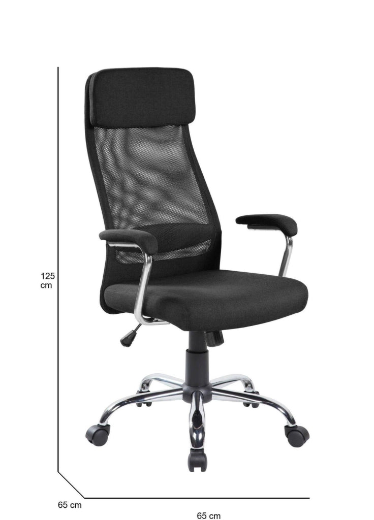 Sedia da ufficio Jou, Poltrona direzionale con braccioli, Sedia ergonomica da ufficio, 65x65h114/125 cm, Nero