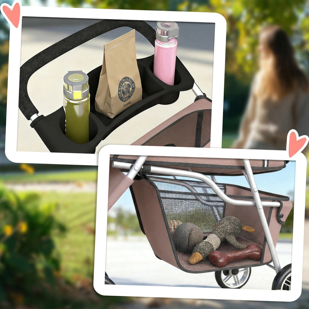 Carrello Pieghevole per Cani con Cestino ¨C zephmum ¨C 77x44x102cm Marrone