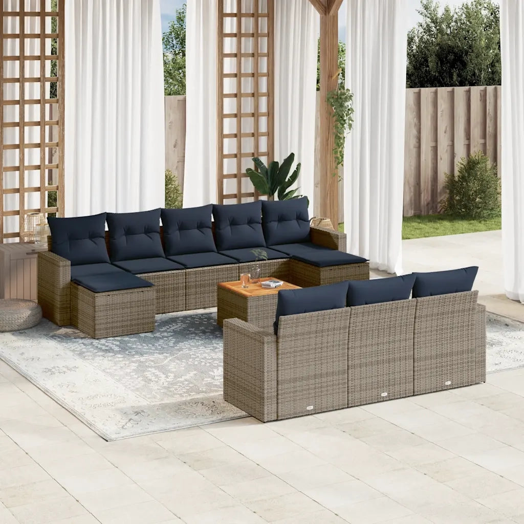 Set Divani da Giardino 11 pz con Cuscini Grigio in Polyrattan 3256677