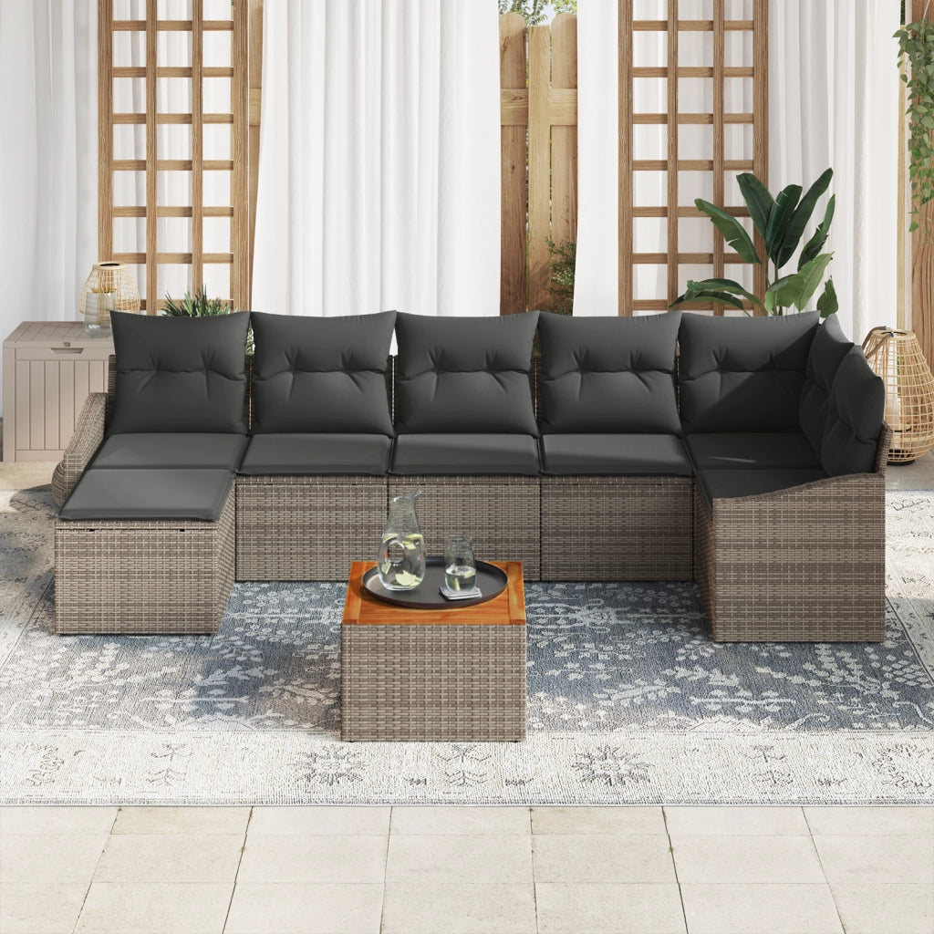 Set di divano da giardino in 8 pezzi con cuscini grigio polyrattan acacia