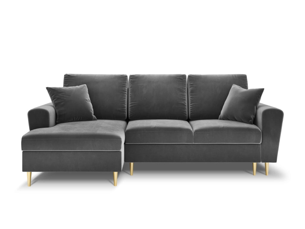 Cosmopolitan Design - Divano convertibile angolare sinistro con contenitore "Kyoto" 4 posti in velluto grigio chiaro 