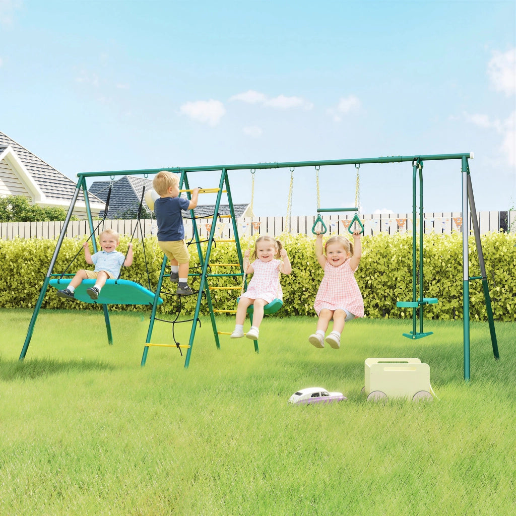 Set 5 in 1 Altalena Nido per Bambini con Anelli e Doppio Sedile ¨C zephmum ¨C Grigio 440x175x203 cm