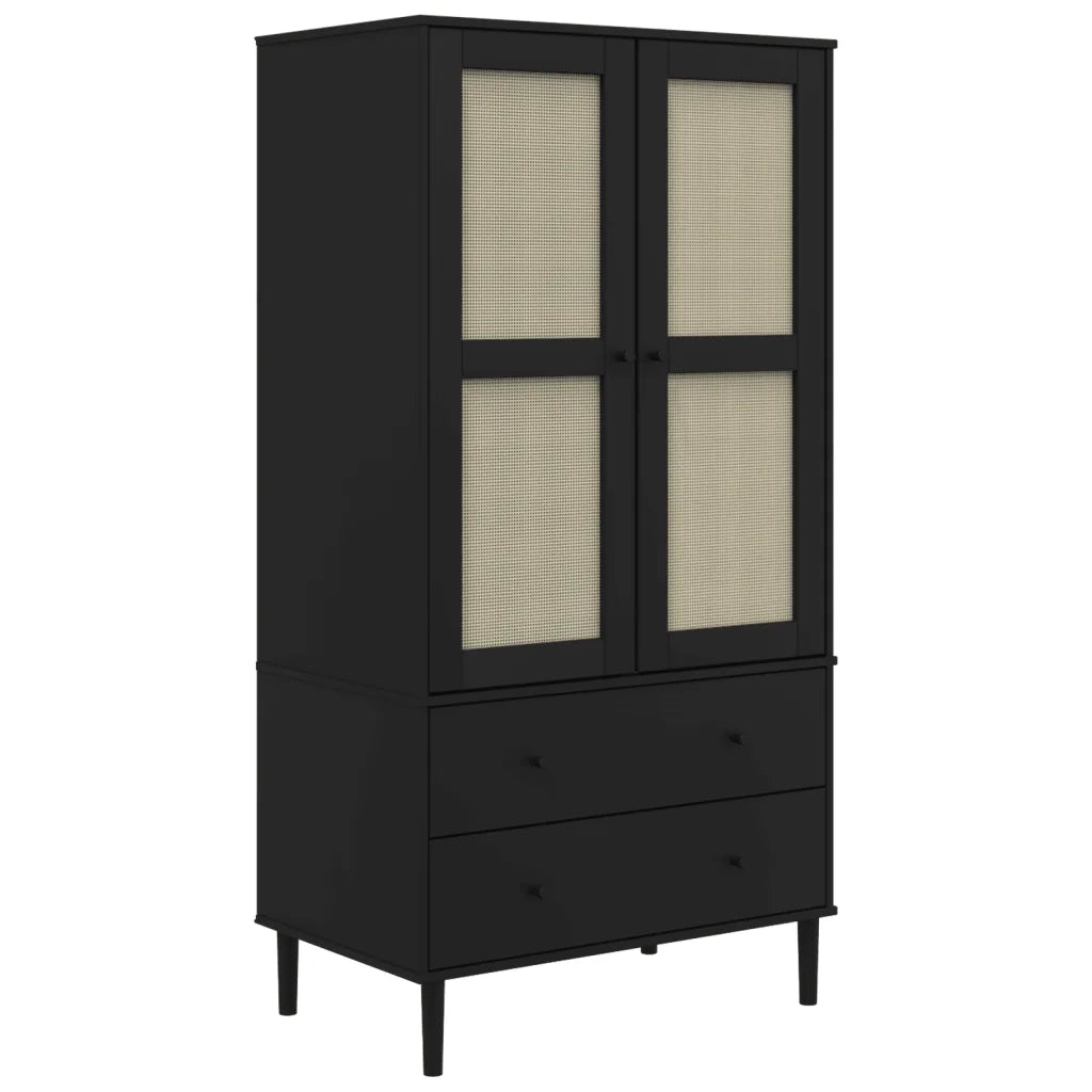 Armadio SENJA Aspetto Rattan Nero 90x55x175 cm Massello Pinocod mxl 132242