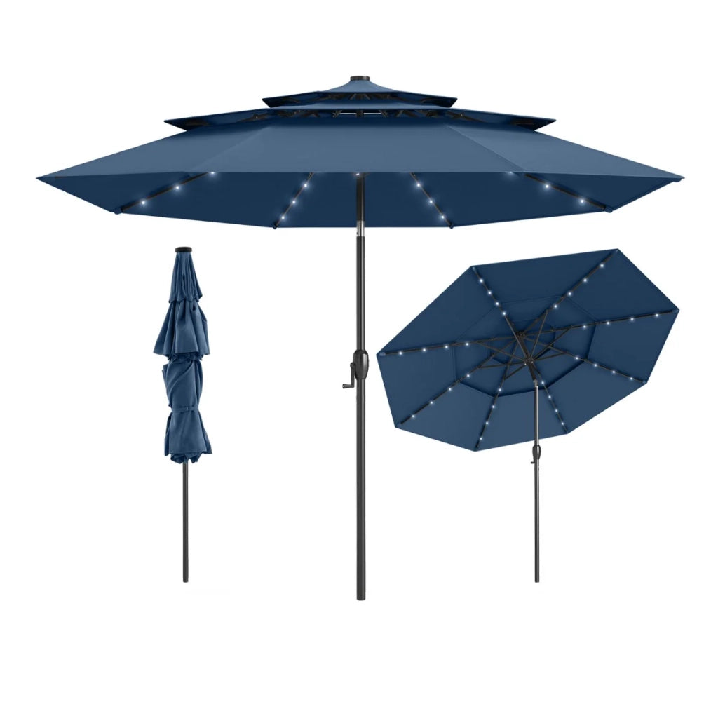 Ombrellone da giardino 313 x 248 cm con 32 luci LED inclinazione automatica design moderno in poliestere blu navy 20_0012993