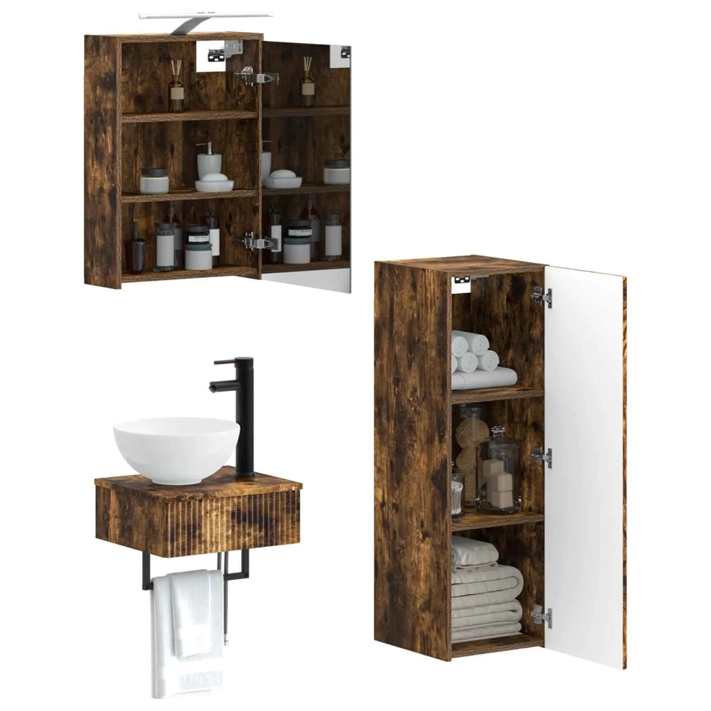 Set di Armadi da Bagno 4 pcs Rovere Fumo 43 x 16 x 62,5 cm 3407371